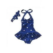 Baby and Toddler Girls One-Piece Swimsuit with Built-in Reusable Absorbent Diaper Girls One Piece Swimsuit with Free Headband